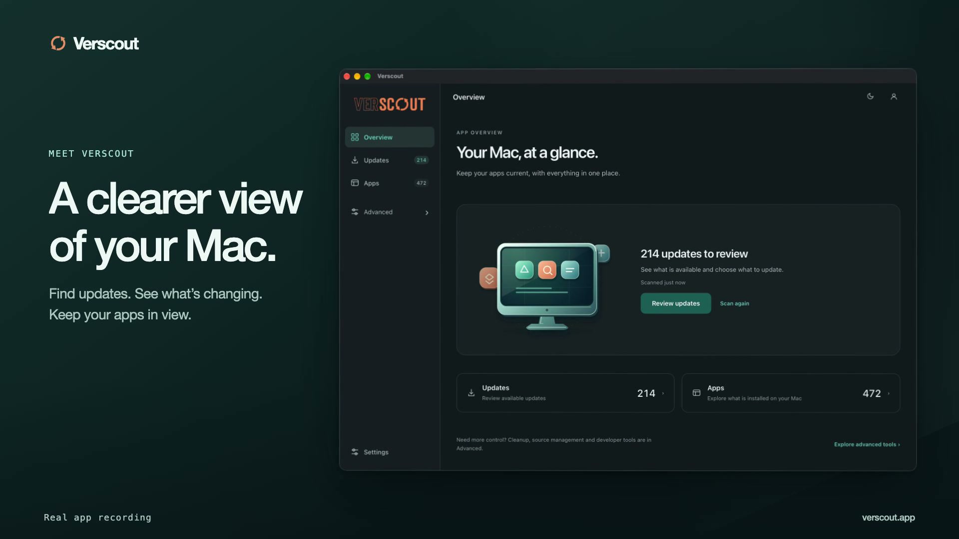 Verscout running on a real Mac — watch the introduction
